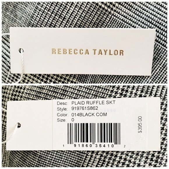 NWT Rebecca Tayler Black and Whie Glen Plaid Ruffle Skirt, size 0 - Picture 11 of 16